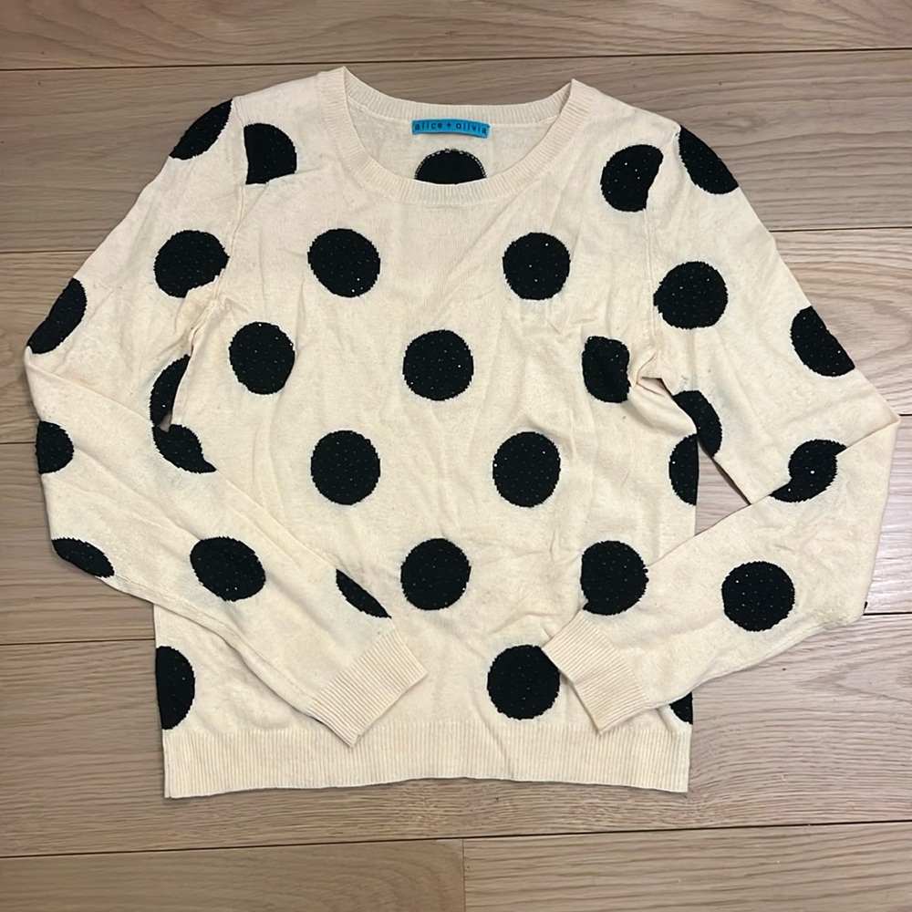Alice and Olivia wool ivory sweater with large polka dots xs